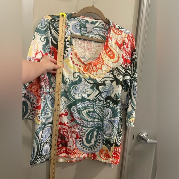 Chico’s 3/4 Sleeve Top 1 Prismatic Multicolor Cotton - Picture 9 of 9